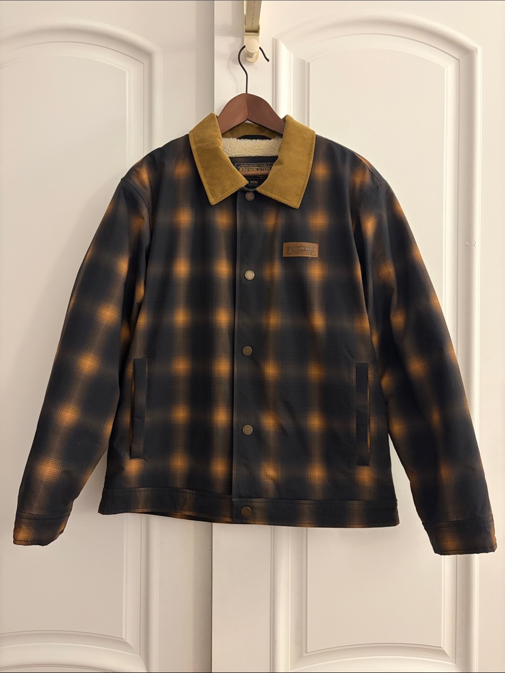 Pendleton Navy and Mustard Plaid Corduroy-Collar Sherpa Lined  Jacket